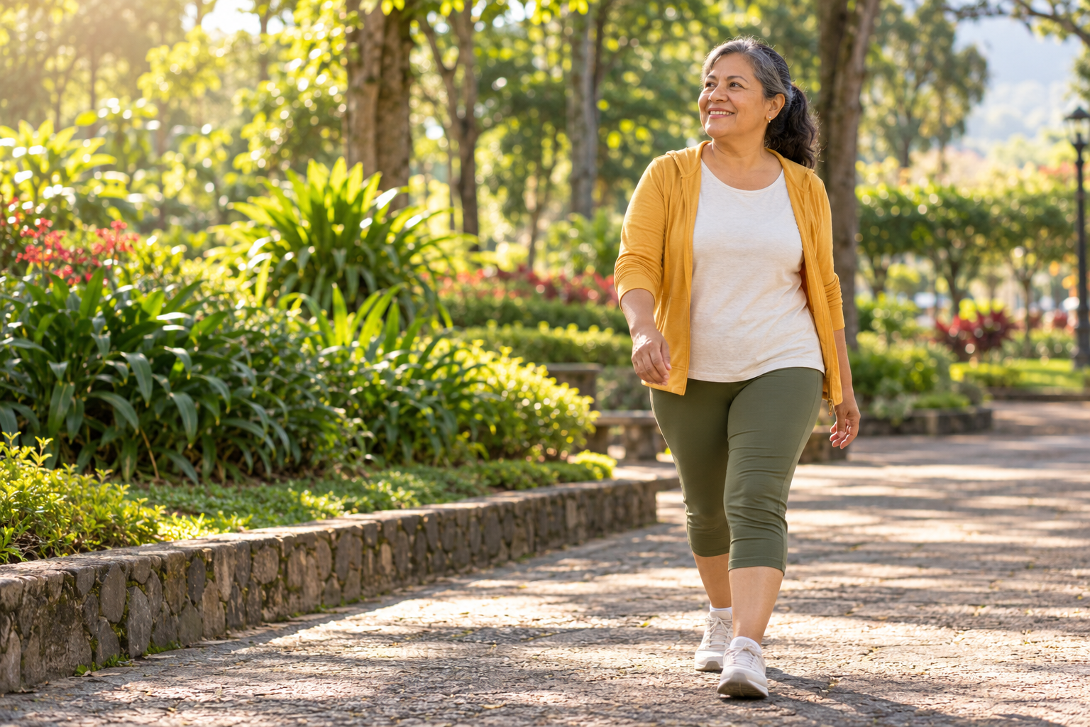 Mujer disfrutando una caminata matutina