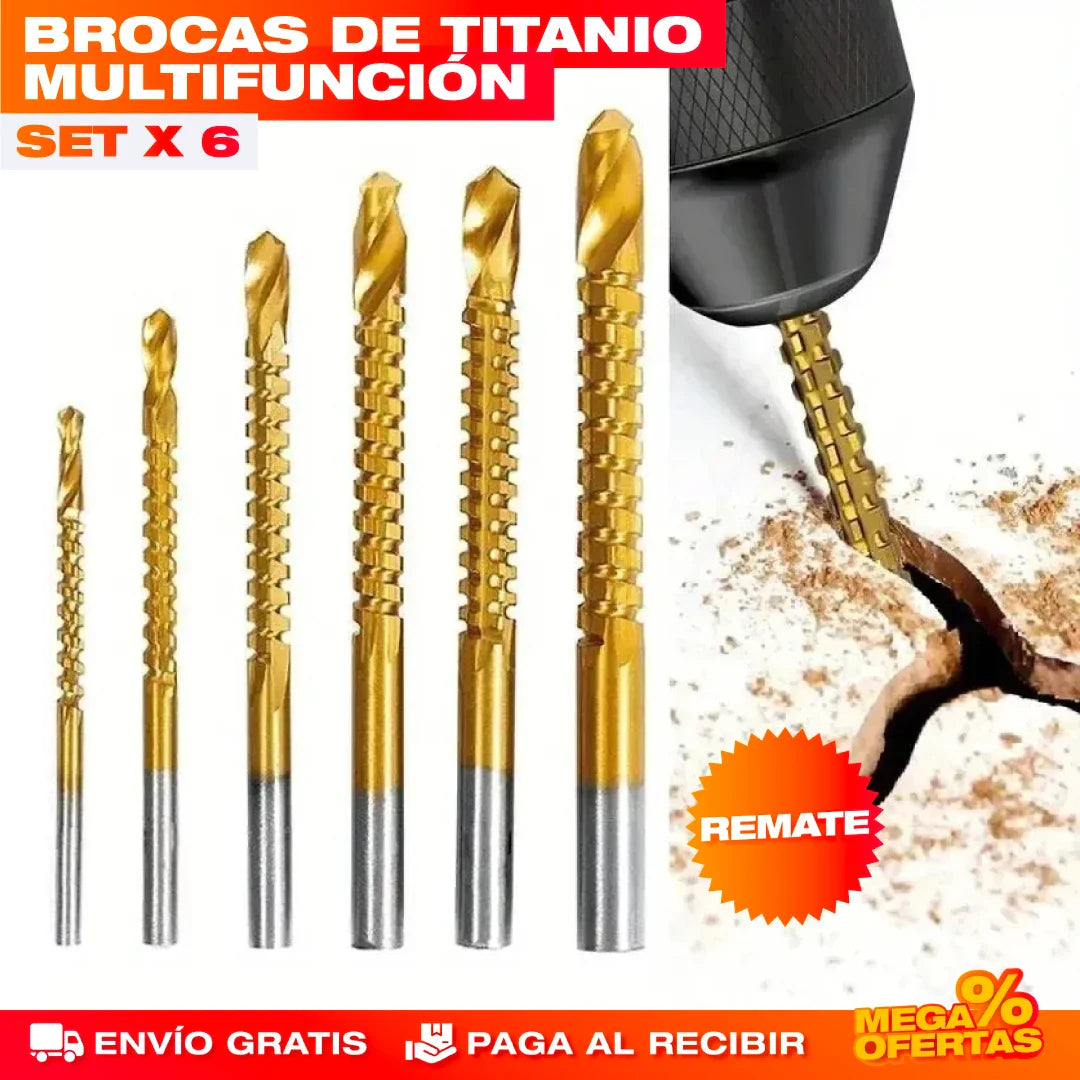SET X 6 BROCAS DE TITANIO MULTIFUNCIÓN