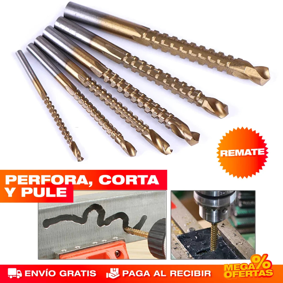 SET X 6 BROCAS DE TITANIO MULTIFUNCIÓN