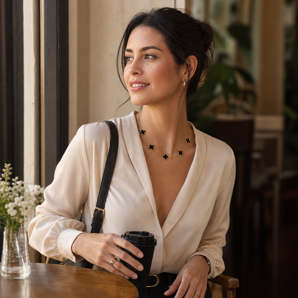 Mujer usando el collar en su día a día
